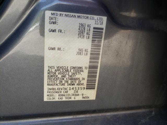 Photo 10 from auction – 2019 NISSAN ALTIMA SL with VIN 1N4BL4EV7KC145359