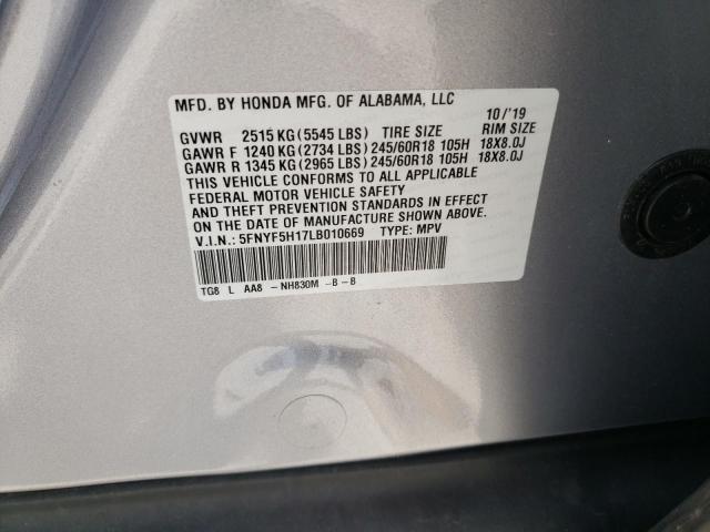 Photo 10 from auction – 2020 HONDA PILOT LX with VIN 5FNYF5H17LB010669