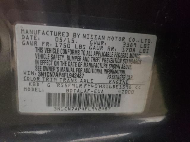 Photo 10 from auction – 2015 NISSAN VERSA S with VIN 3N1CN7AP4FL942487
