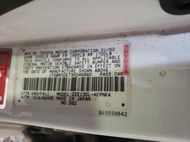 Photo 10 from auction – 2003 TOYOTA COROLLA CE with VIN JTDBR32E730046860