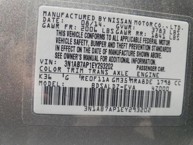 Photo 10 from auction – 2014 NISSAN SENTRA S with VIN 3N1AB7AP1EY293202