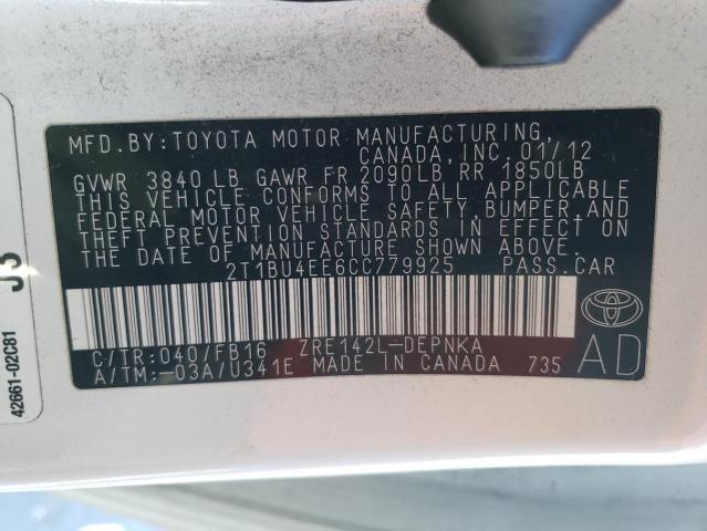 Photo 10 from auction – 2012 TOYOTA COROLLA BA with VIN 2T1BU4EE6CC779925