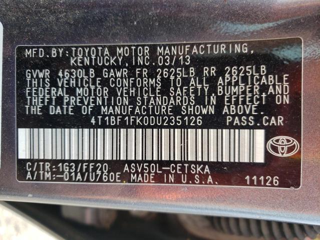 Photo 10 from auction – 2013 TOYOTA CAMRY L with VIN 4T1BF1FK0DU235126