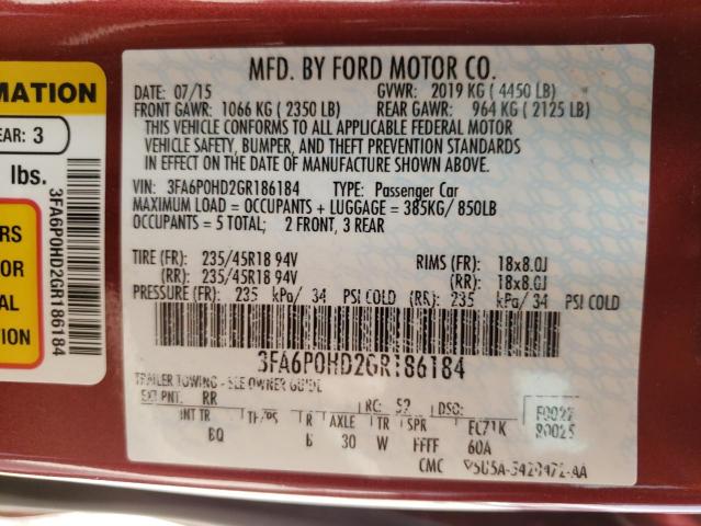 Zdjęcie 10 z aukcji – 2016 FORD FUSION SE z VIN 3FA6P0HD2GR186184