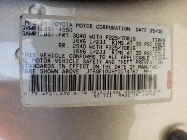 Photo 10 from auction – 2000 LEXUS RX 300 with VIN JT6GF10U9Y0074767