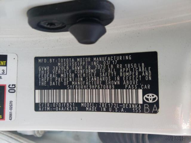 Photo 10 from auction – 2017 TOYOTA COROLLA L with VIN 5YFBURHE9HP670889