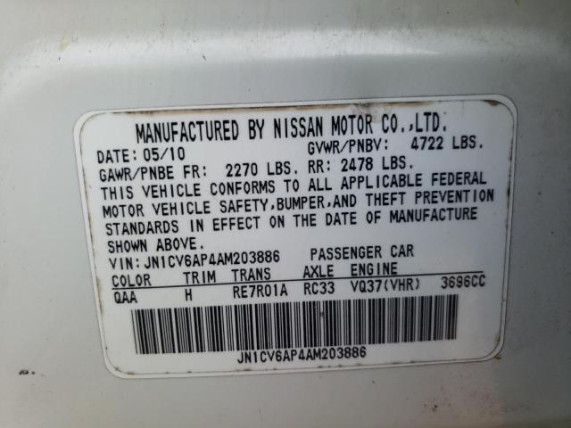 Photo 10 from auction – 2010 INFINITI G37 BASE with VIN JN1CV6AP4AM203886