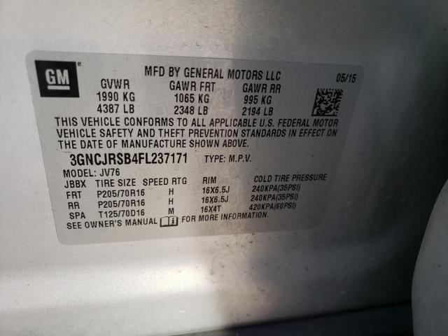 Photo 10 from auction – 2015 CHEVROLET TRAX 1LT with VIN 3GNCJRSB4FL237171