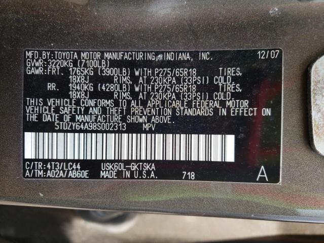 Photo 10 from auction – 2008 TOYOTA SEQUOIA SR with VIN 5TDZY64A98S002313
