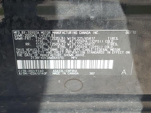 Foto 10 de la subasta – 2010 TOYOTA RAV4 con VIN 2T3BF4DV3AW064910