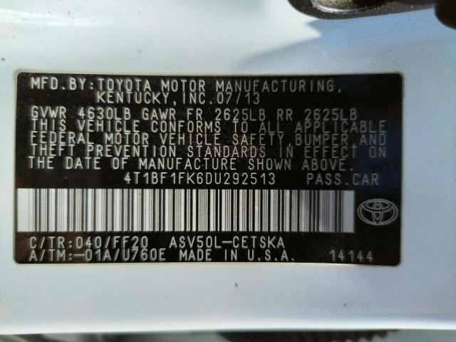 Photo 10 from auction – 2013 TOYOTA CAMRY L with VIN 4T1BF1FK6DU292513