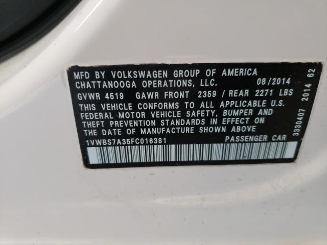 Photo 10 from auction – 2015 VOLKSWAGEN PASSAT SE with VIN 1VWBS7A35FC016381