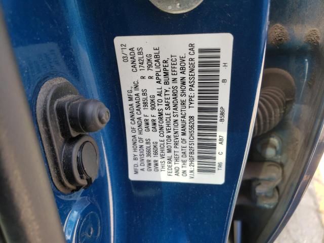 Photo 10 from auction – 2012 HONDA CIVIC LX with VIN 2HGFB2F51CH556208