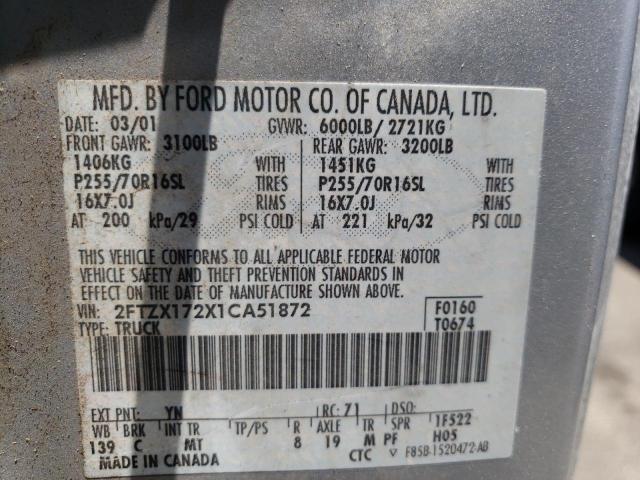 Photo 10 from auction – 2001 FORD F150 with VIN 2FTZX172X1CA51872
