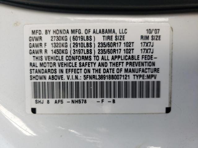 Photo 10 from auction – 2008 HONDA ODYSSEY TO with VIN 5FNRL38918B007121