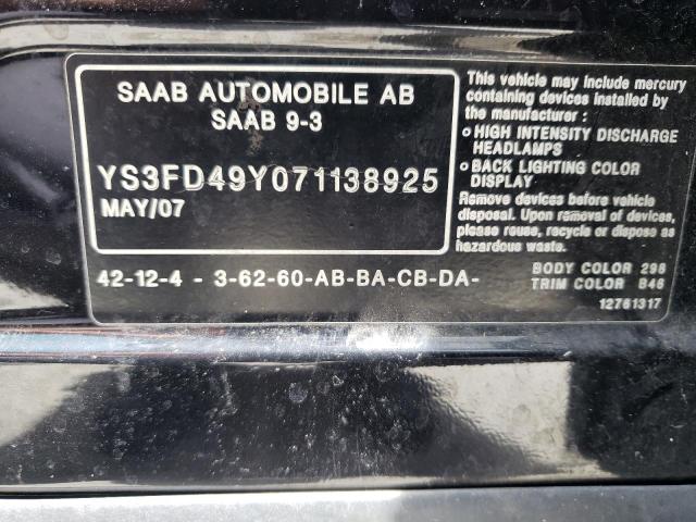 Photo 10 from auction – 2007 SAAB 9-3 2.0T with VIN YS3FD49Y071138925