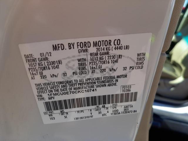 Photo 10 from auction – 2012 FORD ESCAPE LIM with VIN 1FMCU0E70CKC10741