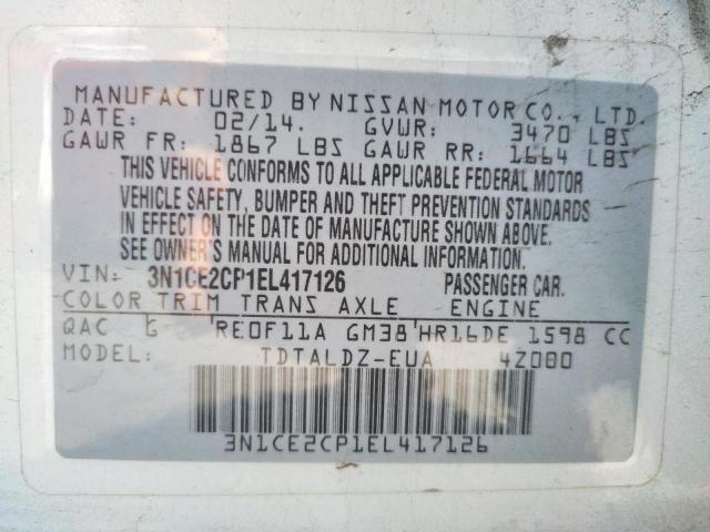 Photo 10 from auction – 2014 NISSAN VERSA NOTE with VIN 3N1CE2CP1EL417126