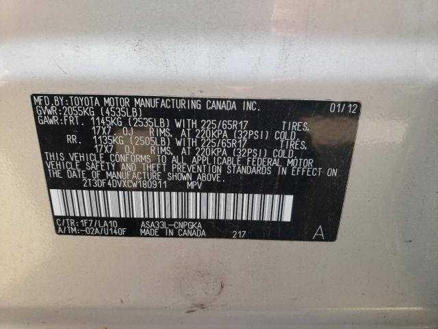Foto 10 de la subasta – 2012 TOYOTA RAV4 LIMIT con VIN 2T3DF4DVXCW180911