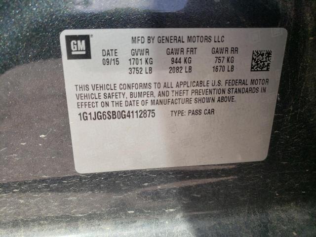Photo 10 from auction – 2016 CHEVROLET SONIC RS with VIN 1G1JG6SB0G4112875