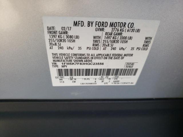 Photo 10 from auction – 2017 FORD EXPLORER L with VIN 1FM5K7F83HGC23556