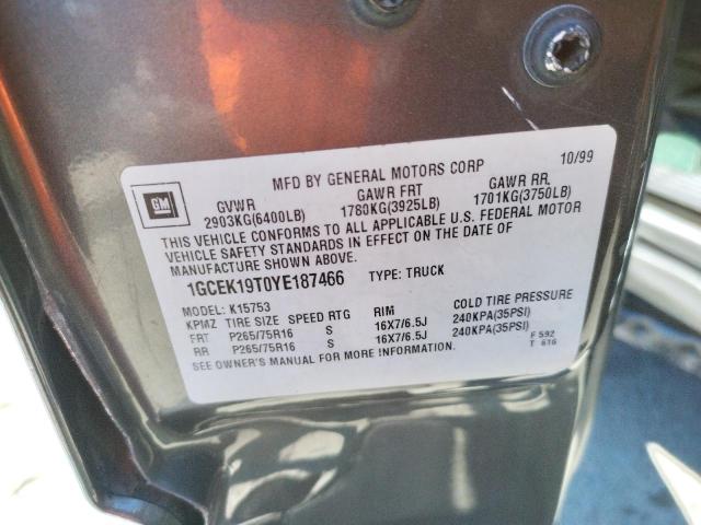 Photo 10 from auction – 2000 CHEVROLET SILVERADO with VIN 1GCEK19T0YE187466
