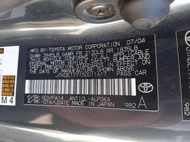 Photo 10 from auction – 2005 TOYOTA SCION TC with VIN JTKDE177150011617