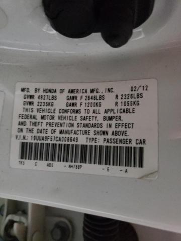 Photo 10 from auction – 2012 ACURA TL with VIN 19UUA9F57CA008649