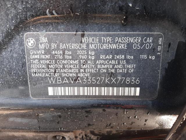 Photo 10 from auction – 2007 BMW 328 I with VIN WBAVA33527KX77836