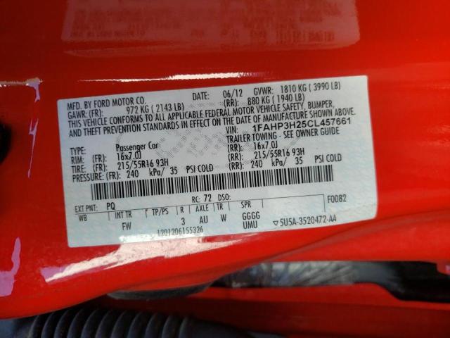 Photo 10 from auction – 2012 FORD FOCUS SEL with VIN 1FAHP3H25CL457661