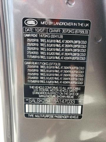 Photo 10 from auction – 2008 LAND ROVER RANGE ROVE with VIN SALSK25418A147033