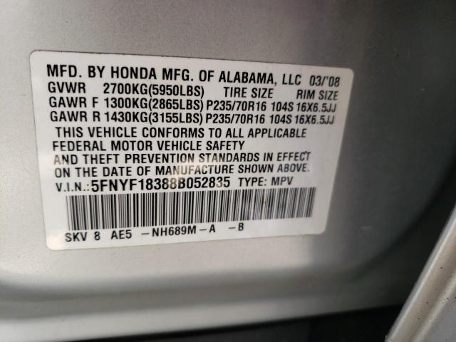 Photo 10 from auction – 2008 HONDA PILOT SE with VIN 5FNYF18388B052835