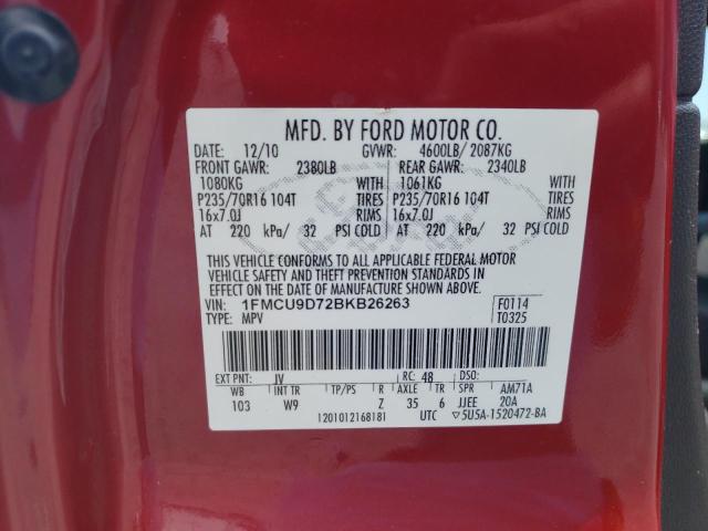 Photo 10 from auction – 2011 FORD ESCAPE XLT with VIN 1FMCU9D72BKB26263