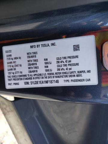 Photo 10 from auction – 2022 TESLA MODEL 3 with VIN 5YJ3E1EA1NF187148