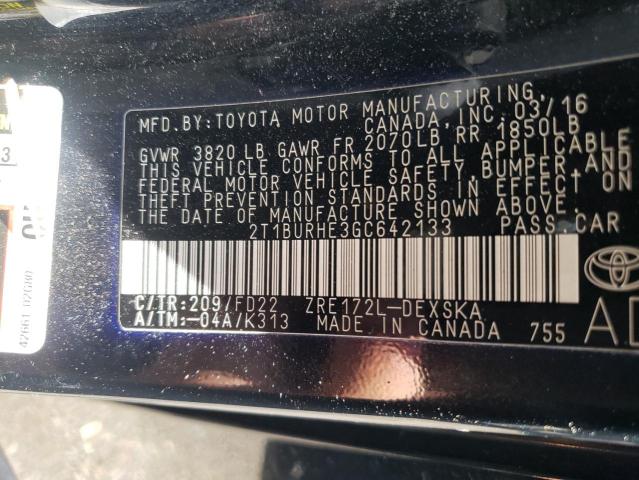 Photo 10 from auction – 2016 TOYOTA COROLLA L with VIN 2T1BURHE3GC642133