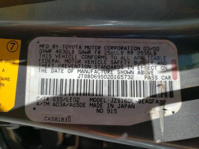 Photo 10 from auction – 2002 LEXUS GS 300 with VIN JT8BD69S020165732