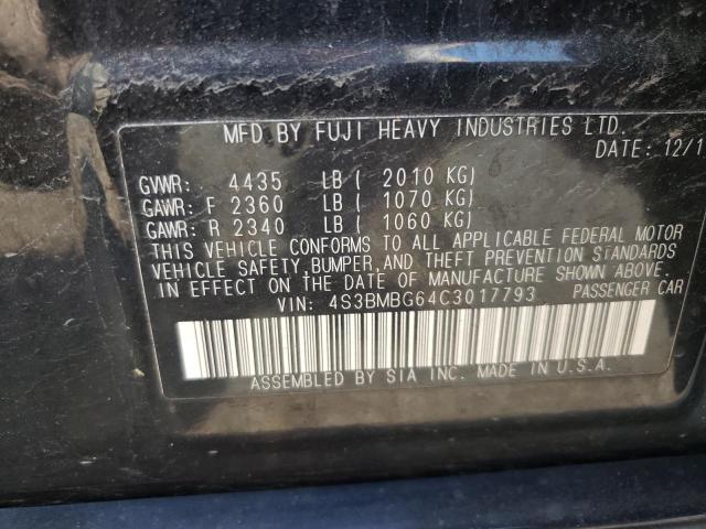Photo 10 from auction – 2012 SUBARU LEGACY 2.5 with VIN 4S3BMBG64C3017793