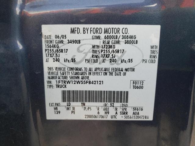 Photo 10 from auction – 2005 FORD F150 SUPER with VIN 1FTRW12W55FB42121
