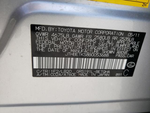 Photo 10 from auction – 2011 LEXUS GS 350 with VIN JTHBE1KS8B0053688