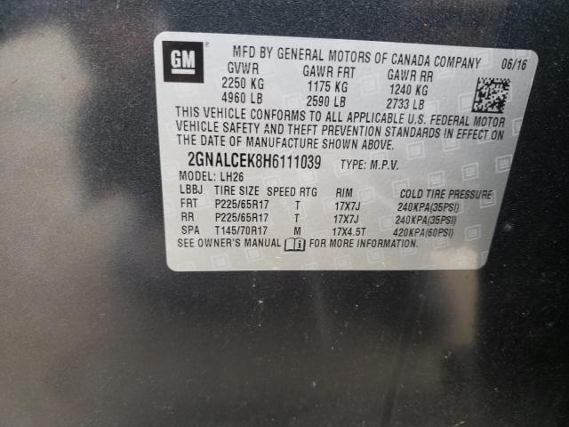 Photo 10 from auction – 2017 CHEVROLET EQUINOX LT with VIN 2GNALCEK8H6111039