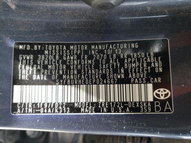 Photo 10 from auction – 2014 TOYOTA COROLLA L with VIN 5YFBURHE0EP024667