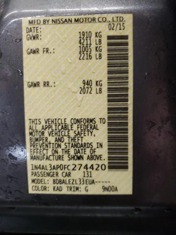 Photo 10 from auction – 2015 NISSAN ALTIMA 2.5 with VIN 1N4AL3AP0FC274420