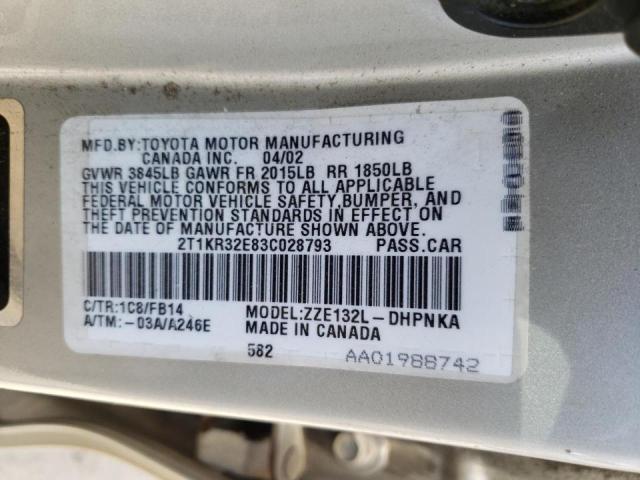 Photo 10 from auction – 2003 TOYOTA MATRIX with VIN 2T1KR32E83C028793