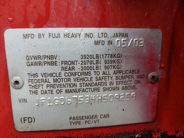 Photo 10 from auction – 2004 SUBARU IMPREZA RS with VIN JF1GD67534H509259