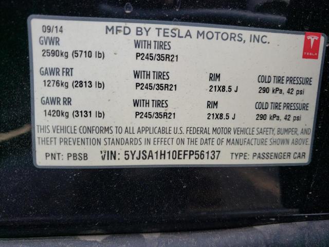 Photo 10 from auction – 2014 TESLA MODEL S with VIN 5YJSA1H10EFP56137