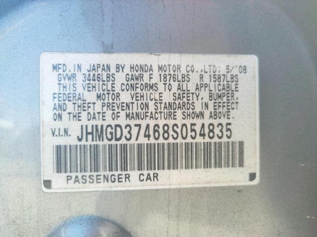 Photo 10 from auction – 2008 HONDA FIT with VIN JHMGD37468S054835