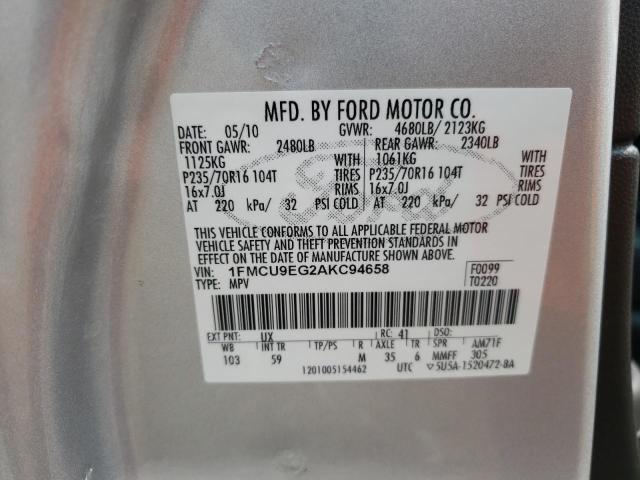 Photo 10 from auction – 2010 FORD ESCAPE LIM with VIN 1FMCU9EG2AKC94658