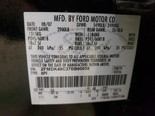 Photo 10 from auction – 2007 FORD EDGE SEL P with VIN 2FMDK49C37BB60958