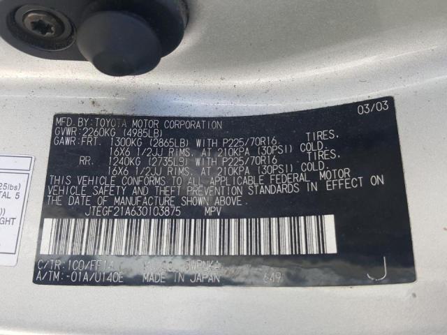 Photo 10 from auction – 2003 TOYOTA HIGHLANDER with VIN JTEGF21A630103875