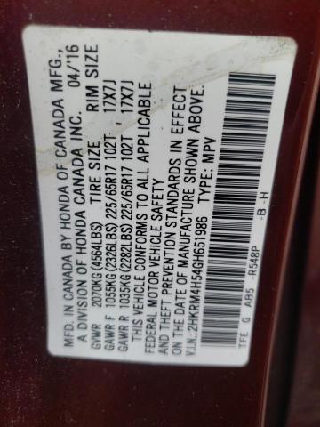 Photo 10 from auction – 2016 HONDA CR-V EX with VIN 2HKRM4H54GH651986